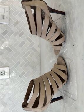 Cole Haan Neutral Strappy Cutout Heels in Taupe